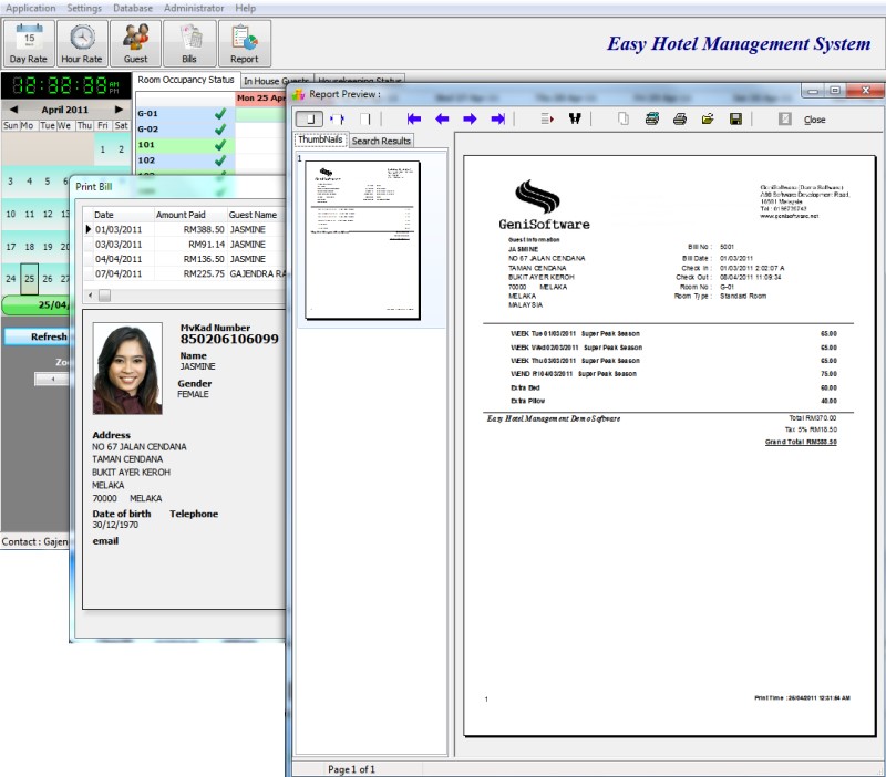 Hotel Management Software - Billing Screen - MyKad Reader